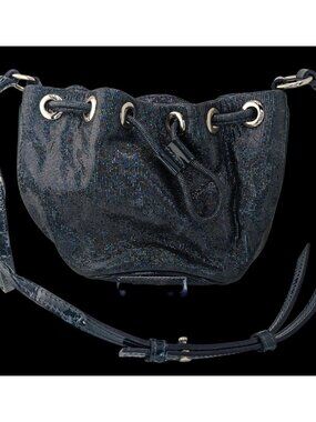 De Maria Navy Prismatic Mini Bucket Bag With Adjustable Strap & Drawstring Closu